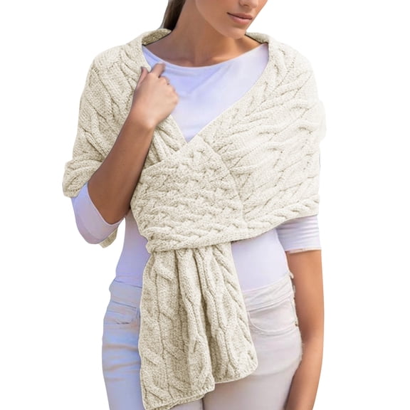 HNMKIU Women Autumn Winter Shawl and Scarf - Knitted Woven Multicolor Solid Color Long Wrap for Casual Fashion White,One Size