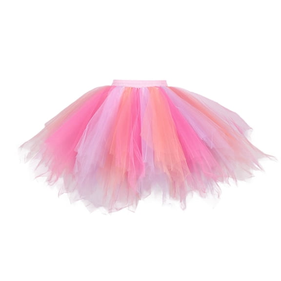 HNMKIU Women Christmas Dance Party Patchwork White Mini Skirt Holiday Tutu Ballet Gradient Color Skirt for Women Z18-Pink-1,M