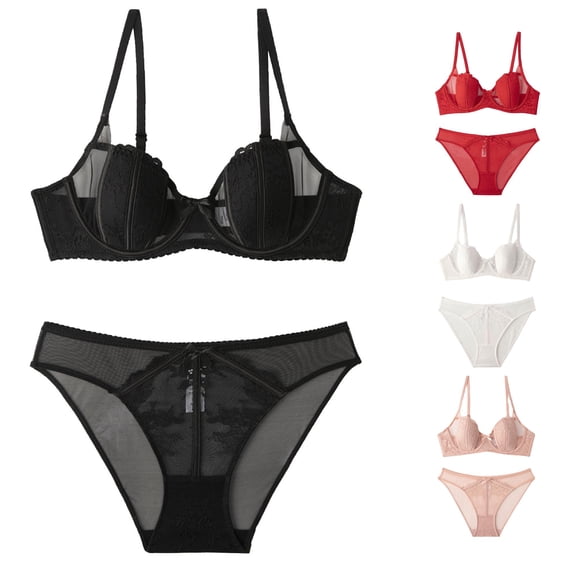 HNMKIU Women Comfortable Thin Lace Underwear With Side Breathable Bra Set