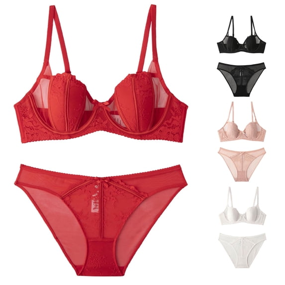 HNMKIU Women Comfortable Thin Lace Underwear With Side Breathable Bra Set