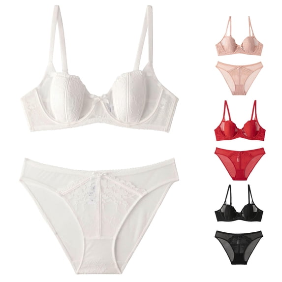 HNMKIU Women Comfortable Thin Lace Underwear With Side Breathable Bra Set