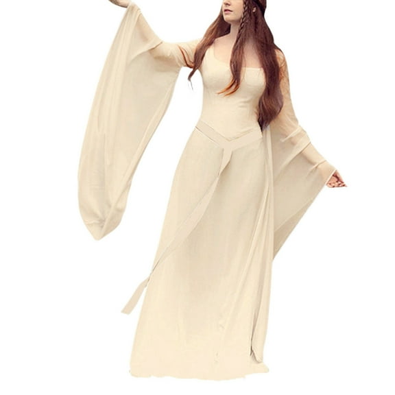 HNMKIU Women Dress Long Sleeve Sweetheart Panel Court Plus Size Long Gothic Plus Size Dresses White,S