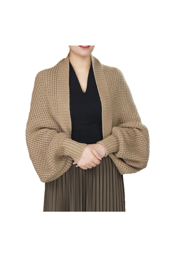 Women Fashion Knitted Shawl Long Sleeve Cardigan Wearable Scarf Wrap For Elegant Outdoors Coffee,One Size
