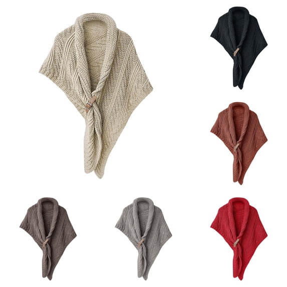 HNMKIU Women Fashion Solid Hollow Out Buckle Big Triangle Cape Cloak Warm Decorative Scarf Split ,Beige