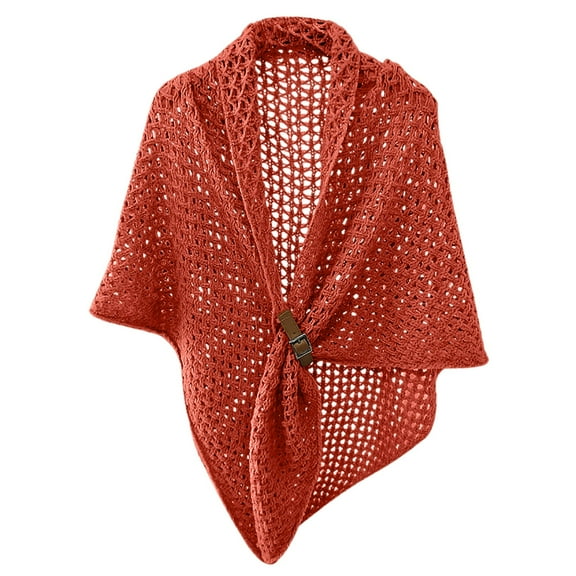 HNMKIU Women Fashion Solid Hollow Out Buckle Big Triangle Cape Cloak Warm Decorative Scarf Split Big Triangle Scarf Red,One Size