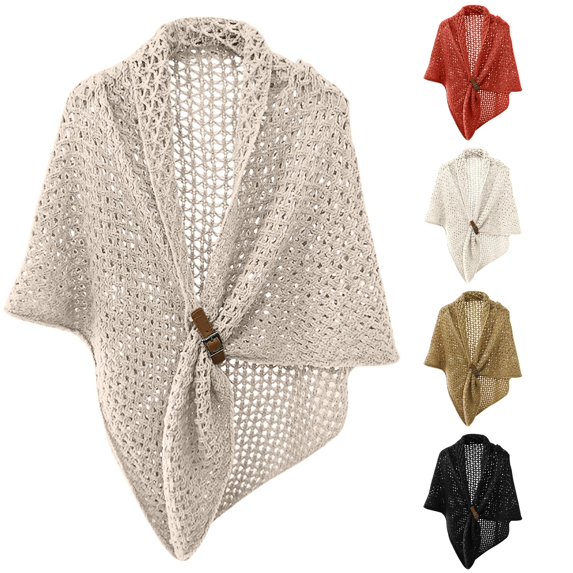 HNMKIU Women Fashion Solid Hollow Out Buckle Big Triangle Cape Cloak Warm Decorative Scarf Split ,KH1