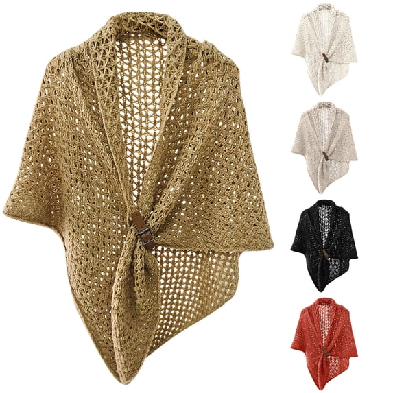HNMKIU Women Fashion Solid Hollow Out Buckle Big Triangle Cape Cloak Warm Decorative Scarf Split ,KH2
