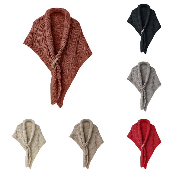 HNMKIU Women Fashion Solid Hollow Out Buckle Big Triangle Cape Cloak Warm Decorative Scarf Split ,RD1