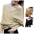 thumbnail image 1 of HNMKIU Women Fashion Solid V Line Neck Off The Shoulder Knitted Pullover Sweater Scarf ,White, 1 of 4