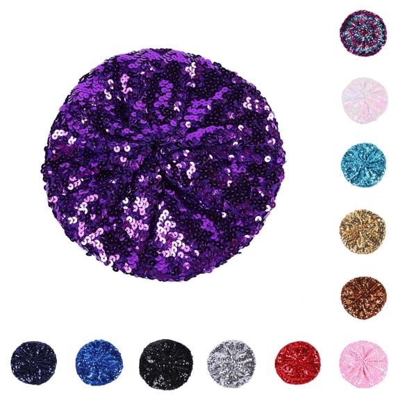 HNMKIU Women Fashion Sequins Beret Nightclub Cap Dress Hat Purple,One Size