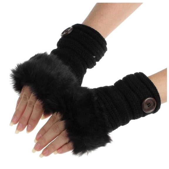 HNMKIU Fingerless Gloves for Women Mittens Winter Warm Wrist Gloves for Girls and Ladies Black,One Size