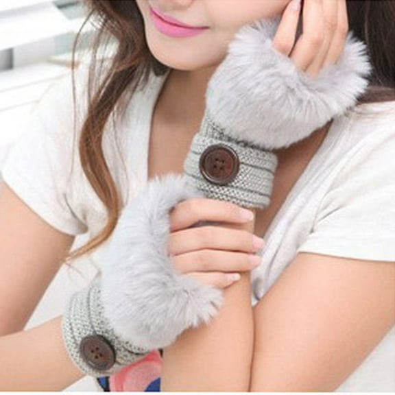 HNMKIU Fingerless Gloves for women Mittens Winter Warm Wrist Gloves for Girls and Ladies Grey,One Size
