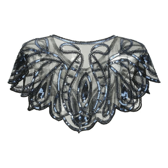 HNMKIU Women Flapper 1920s Long Sleeve T Shirts for Women Beaded Sequin Evening Cover Cape Shawl for Party Black-1,One Size