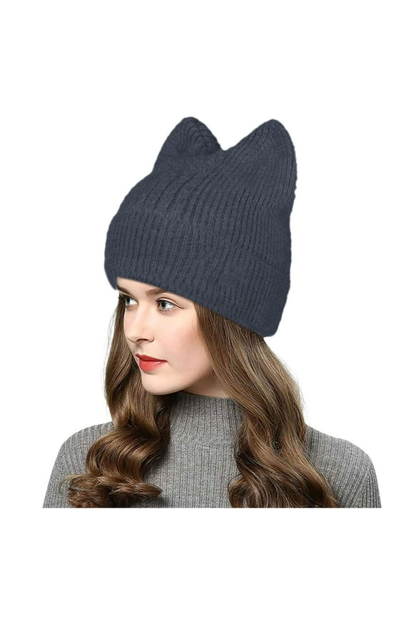 Women Knit Crochet Cozy Furry Cat Hat With Ear Slouchy Wool Winter Warm Hats for Hats Grey,One Size
