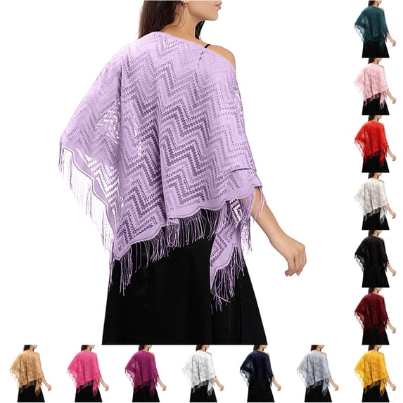 HNMKIU Women Lightweight Shawl Wrap Elegant Lace Shawl Scarf For Bridal Wedding Evening Gown Formal Party Versatile Triangle Wrap Light Purple,One Size