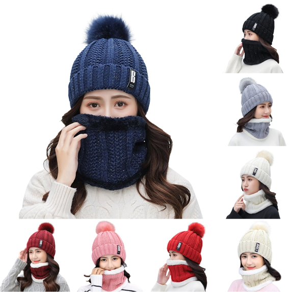 HNMKIU Women Men Winter Knit Warm Hat Scarf Set Purpose Earflap Windproof Headwear Cozy Neck Gaiter Outdoor Cycling Skiing Travel Accessory Navy - One Size