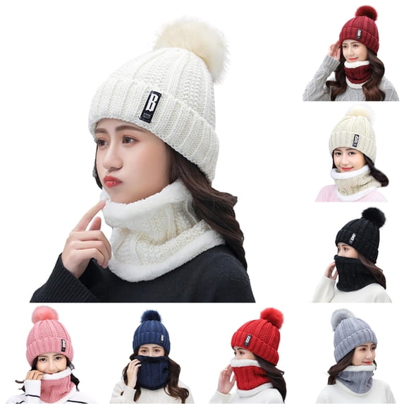 HNMKIU Women Men Winter Knit Warm Hat Scarf Set Purpose Earflap Windproof Headwear Cozy Neck Gaiter Outdoor Cycling Skiing Travel Accessory White - One Size