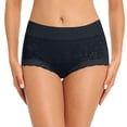 thumbnail image 1 of HNMKIU Women Panties Mid Waist Comfortable and Breathable Underwear with Solid Fashion Lace Design Underwear for Women 01_Black,XXL, 1 of 5