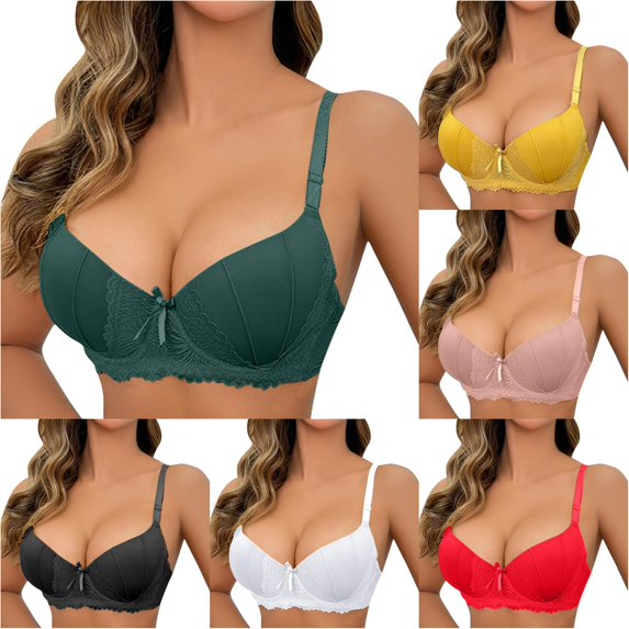 HNMKIU Women Push Up Bra Lace Bow Design Small Enhancer Daily