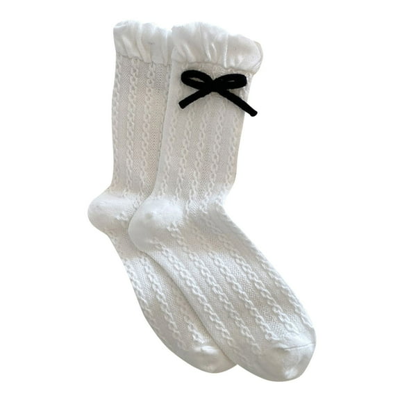 HNMKIU Women Socks Bow Crew Socks for Elegant Style Breathable Soft Girls Socks for Everyday Wear and,Size One Size
