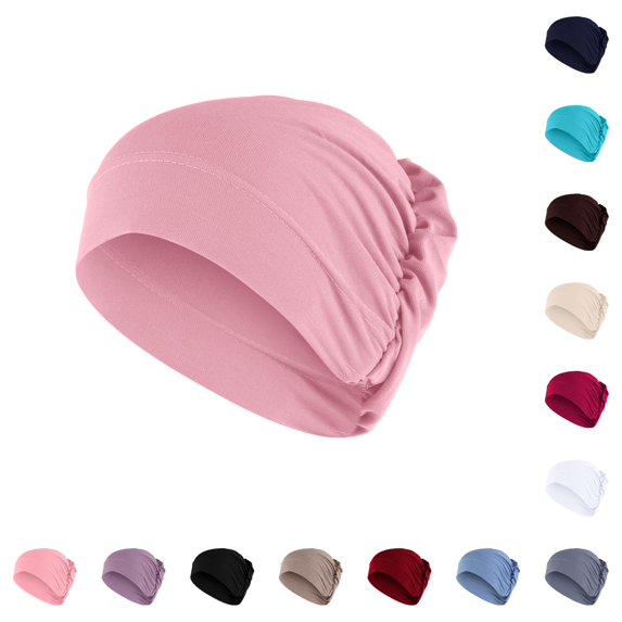 HNMKIU Women Solid Beading Ruffle Chemo Hat Wrap Cap Soft Knit Headwear for Cancer Patients Turban Style Comfortable Daily Wear Adjustable Breathable Elegant G - M