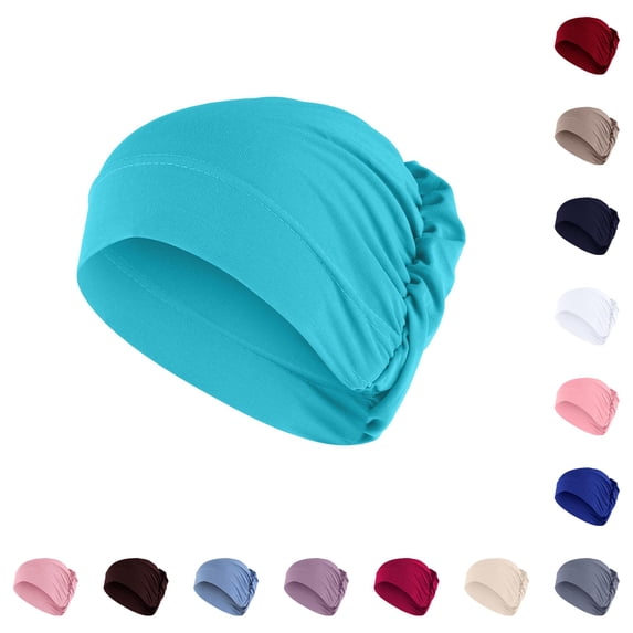 HNMKIU Women Solid Beading Ruffle Chemo Hat Wrap Cap Soft Knit Headwear for Cancer Patients Turban Style Comfortable Daily Wear Adjustable Breathable Elegant A - M