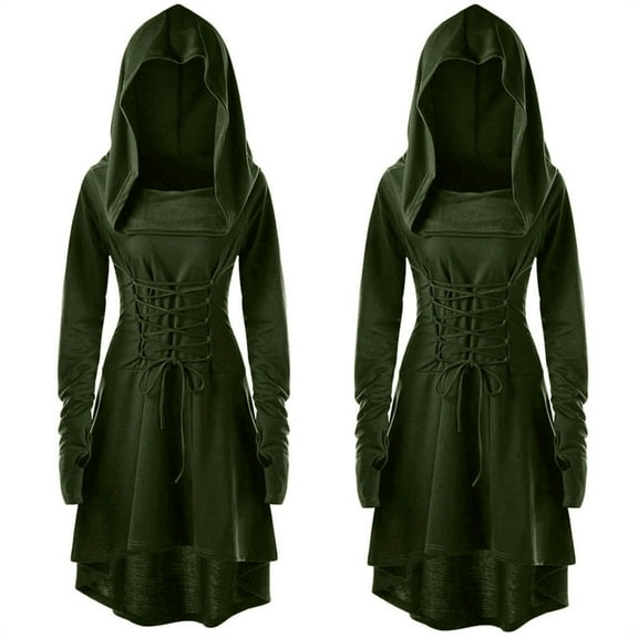 HNMKIU Women Solid Dress Lace Up Hooded Pullover High Low Bandage Long Slim Cloak Long Sleeve Dress for Women 1-Army Green,L