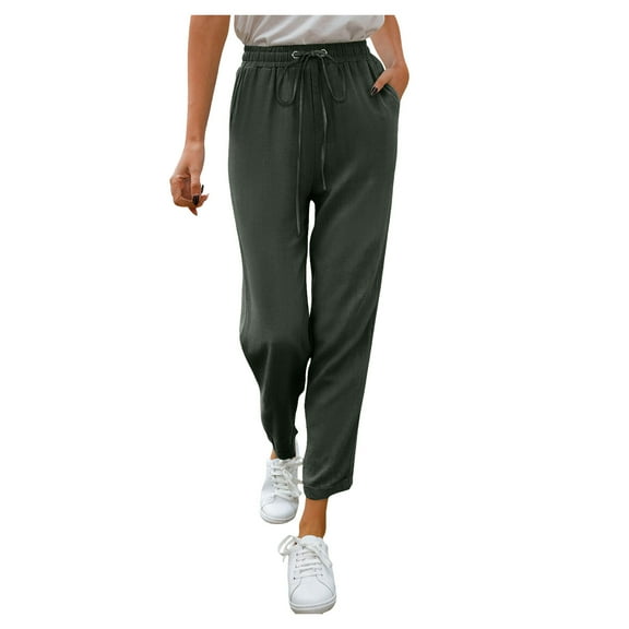 HNMKIU Women Summer Trousers Casual Soild Light and Comfortable Trousers Breathable Casual Trousers Beach Pants with Pocket Army Green-4，XL