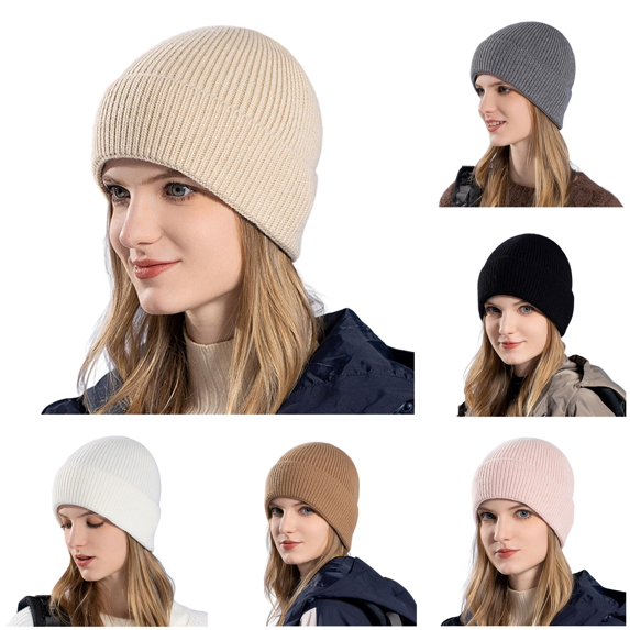 HNMKIU Women Thick Winter Knitted Sock Hats Big Head Warm Cozy Thermal Caps for Cold Weather Outdoor Daily Wear Stretchy Soft Lined Unisex Style Beige - One Size