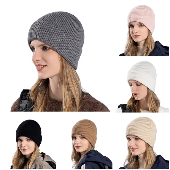 HNMKIU Women Thick Winter Knitted Sock Hats Big Head Warm Cozy Thermal Caps for Cold Weather Outdoor Daily Wear Stretchy Soft Lined Unisex Style Grey - One Size