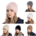 thumbnail image 1 of HNMKIU Women Thick Winter Knitted Sock Hats Big Head Warm Cozy Thermal Caps for Cold Weather Outdoor Daily Wear Stretchy Soft Lined Unisex Style Pink - One Size, 1 of 4