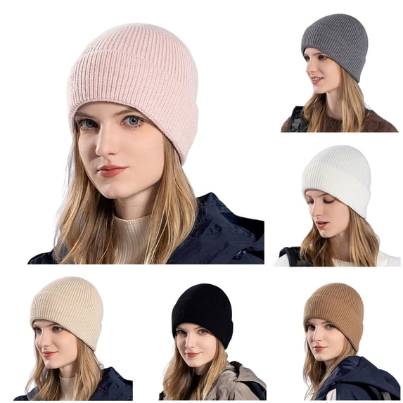 HNMKIU Women Thick Winter Knitted Sock Hats Big Head Warm Cozy Thermal Caps for Cold Weather Outdoor Daily Wear Stretchy Soft Lined Unisex Style Pink - One Size