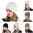 thumbnail image 1 of HNMKIU Women Thick Winter Knitted Sock Hats Big Head Warm Cozy Thermal Caps for Cold Weather Outdoor Daily Wear Stretchy Soft Lined Unisex Style White - One Size, 1 of 4