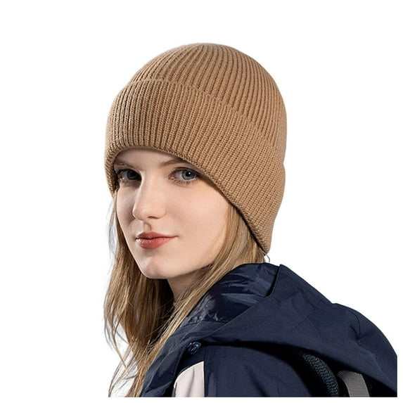 HNMKIU Women Thick winter hats for women Warm Sock Hats Knitted Hats for Big Head Solid Color Casual for Autumn and Winter Khaki,One Size