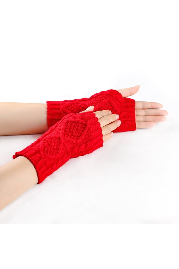 Women Winter Fingerless Thermal Knitted Gloves Mittens With Thumb Holes For Warmth And Convenience Red,A