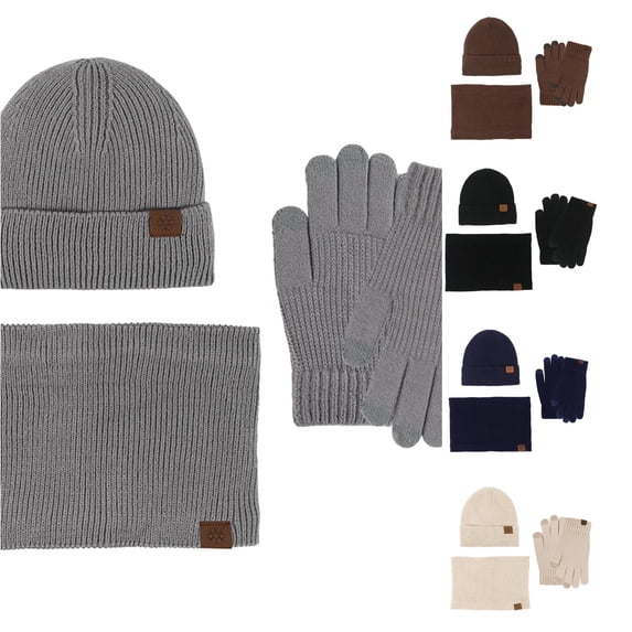 HNMKIU Women Winter Hat Scarf Set 3 Piece Neck Warmer Knit With Matching Touchscreen Mittens For Cold Weather Outdoor Activity Grey - One Size