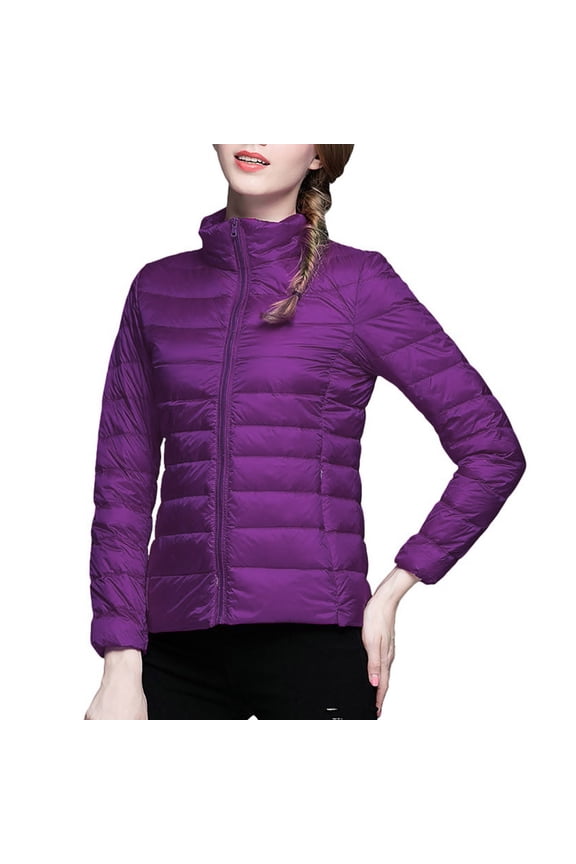 Women Winter Thin and Light Down Coat Casual Slim Quilted Jacket Womens Coats Stand Collar Warm Outerwear for Cold Weather Comfortable Fit 02_Purple,S