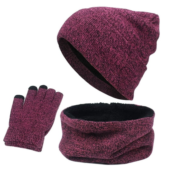 HNMKIU Women and Men Winter Warm Wool Hat Scarf Gloves Slouchy Knit Cap Screen Mittens Snow Set for Cold Weather,Size One Size