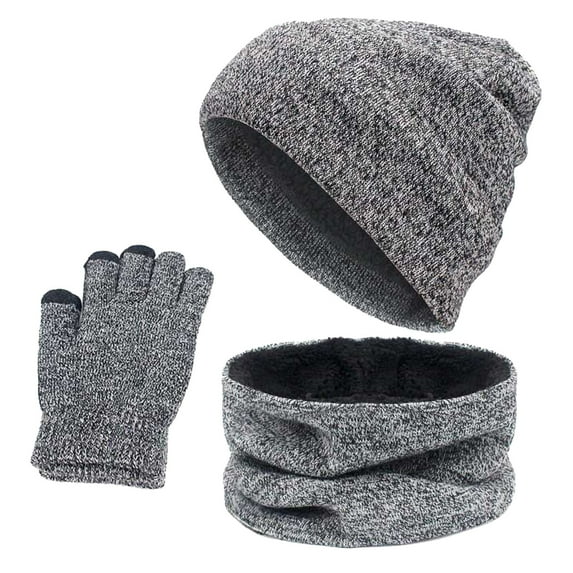 HNMKIU Women and Men Winter Warm Wool Hat Scarf Gloves Slouchy Knit Cap Screen Mittens Snow Set for Cold Weather,Size One Size
