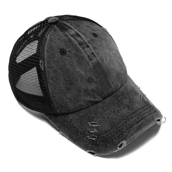 HNMKIU Women's Adjustable Ponytail Baseball Cap with High Bun Opening Breathable Mesh Sun Visor Hat for Outdoor Activities Black,One Size