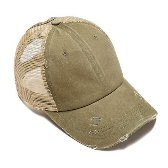 HNMKIU Women's Adjustable Ponytail Baseball Cap with High Bun Opening Breathable Mesh Sun Visor Hat for Outdoor Activities Khaki,One Size