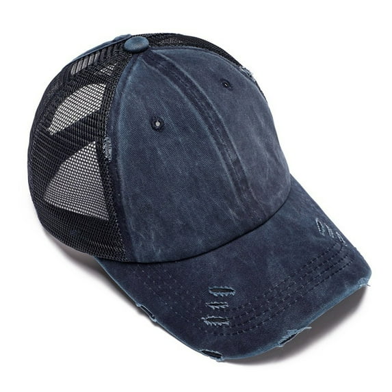 HNMKIU Women's Adjustable Ponytail Baseball Cap with High Bun Opening Breathable Mesh Sun Visor Hat for Outdoor Activities Navy,One Size