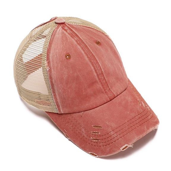 HNMKIU Women's Adjustable Ponytail Baseball Cap with High Bun Opening Breathable Mesh Sun Visor Hat for Outdoor Activities Orange,One Size