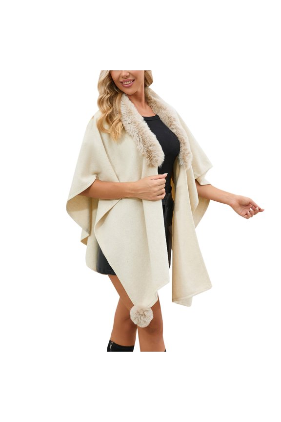 Women's Autumn and Winter Cape Shawl Loose Knitted Cardigan Large Woolen Wrap Coat for Cozy Layering White,One Size