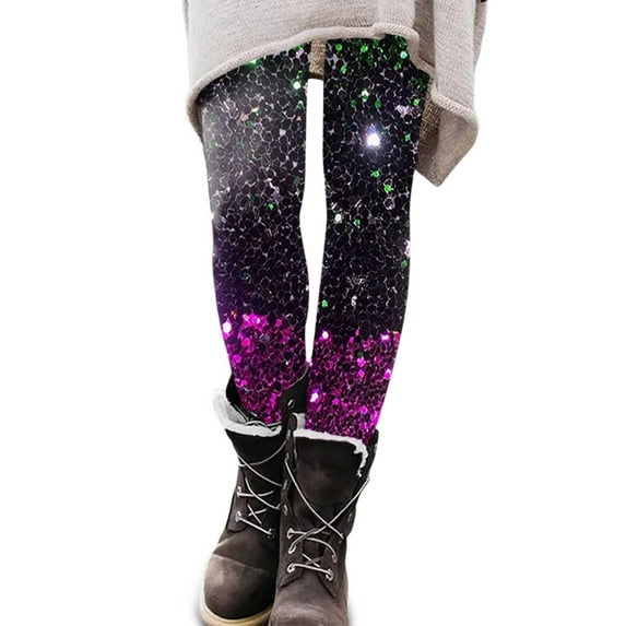 HNMKIU Women's Carnival Print Leggings Casual Wear Festive Pattern Yoga Pants Workout Leggings for Women 3-Purple,L