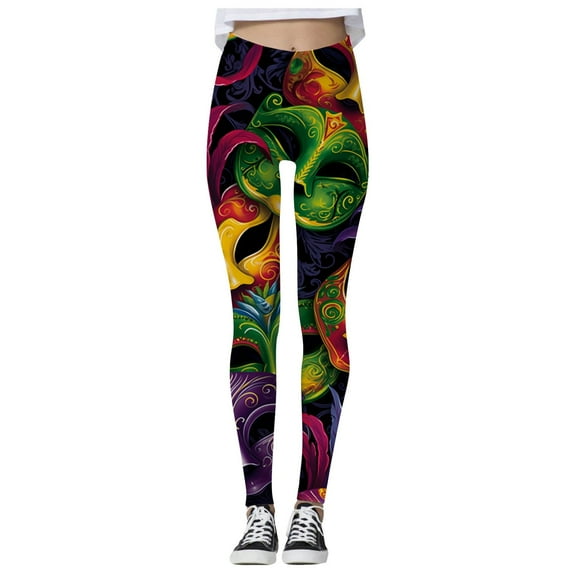 HNMKIU Women's Carnival Print Leggings Casual Wear Festive Pattern Yoga Pants Workout Leggings for Women 4-Orange,S