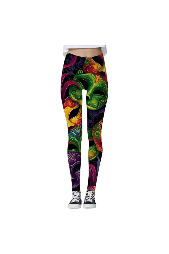 Women's Carnival Print Leggings Casual Wear Festive Pattern Yoga Pants Workout Leggings for Women 4-Orange,S