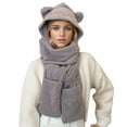 thumbnail image 1 of HNMKIU Women's Cartoon Cute Bear Hat and scarf for women Autumn Lightweight Warm Comfortable Ear Surround Connect Hat for Ladies 02_Grey,One Size, 1 of 3