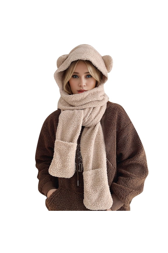 Women's Winter Bear Themed Knitted Hat and Scarf Set for Autumn Cozy Comfortable Lightweight Warmth Khaki,One Size