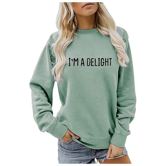 HNMKIU Women's Casual Crew Neck English Letters I'm A Printed Hoodless Sweatshirt Green,L